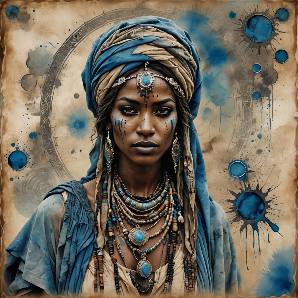 Tuareg Woman in Sahara Sandstorm: Hyperrealistic Portrait