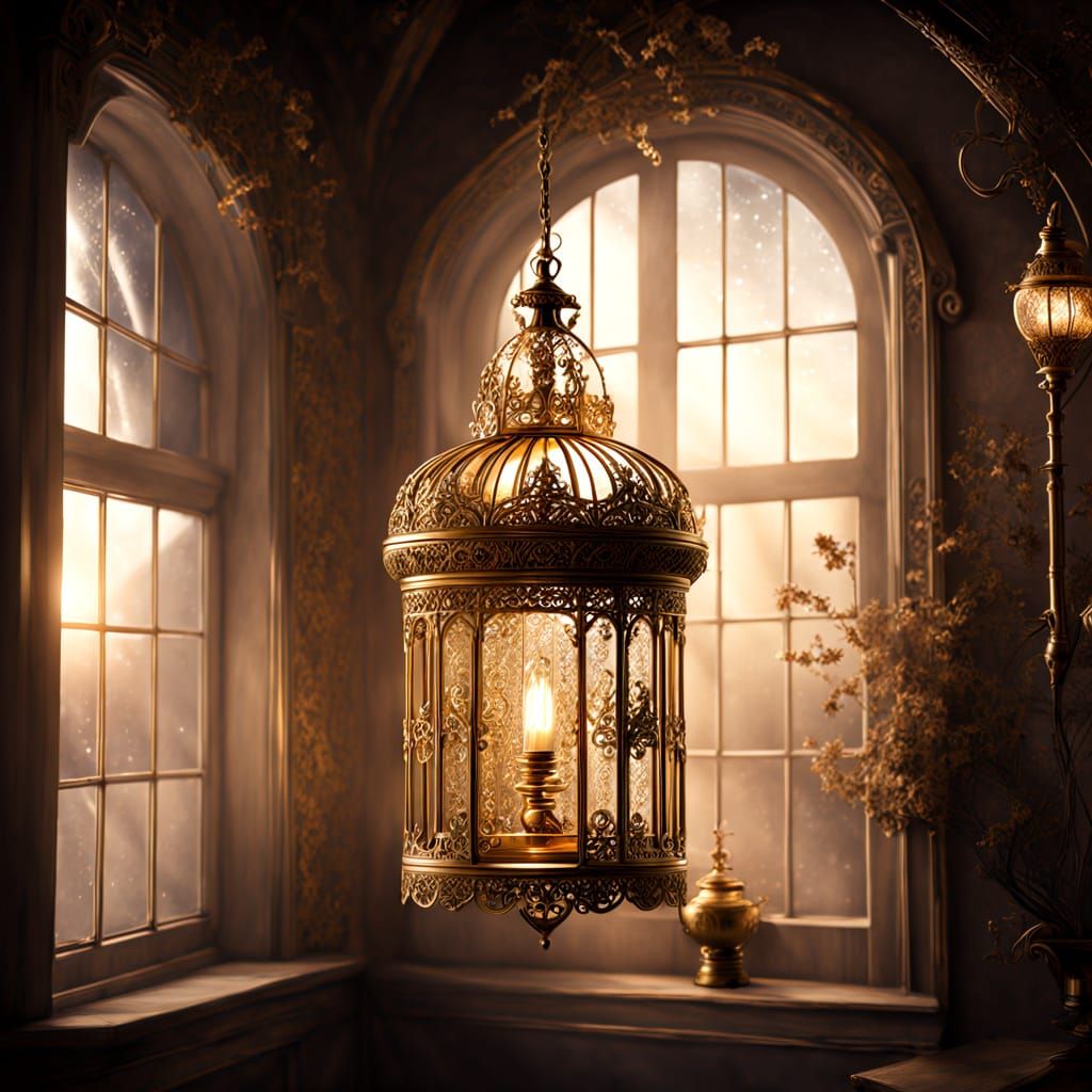 Ornate Brass Birdcage Holds Miniature Galaxy in Dusty Attic