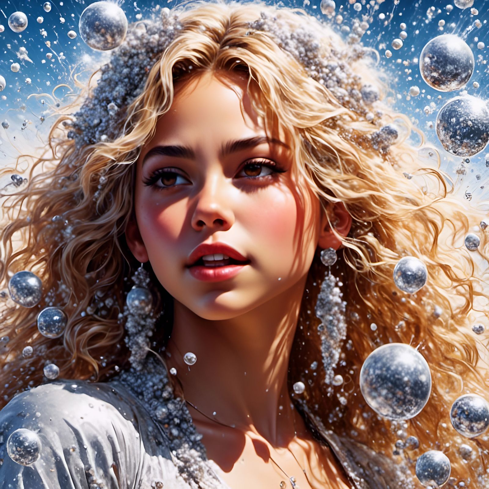 Shakira Portrait with Salt Shakers in Hyperdetailed Style