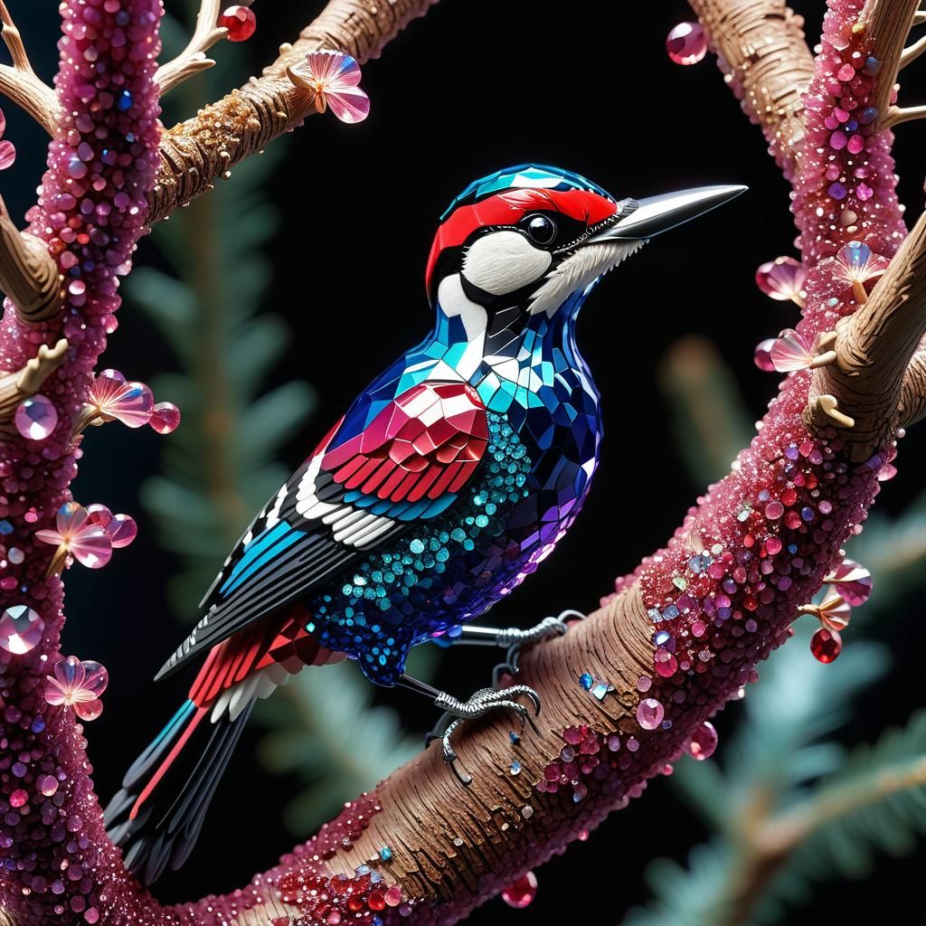 Isometric Crystallographic Woodpecker with Jewels