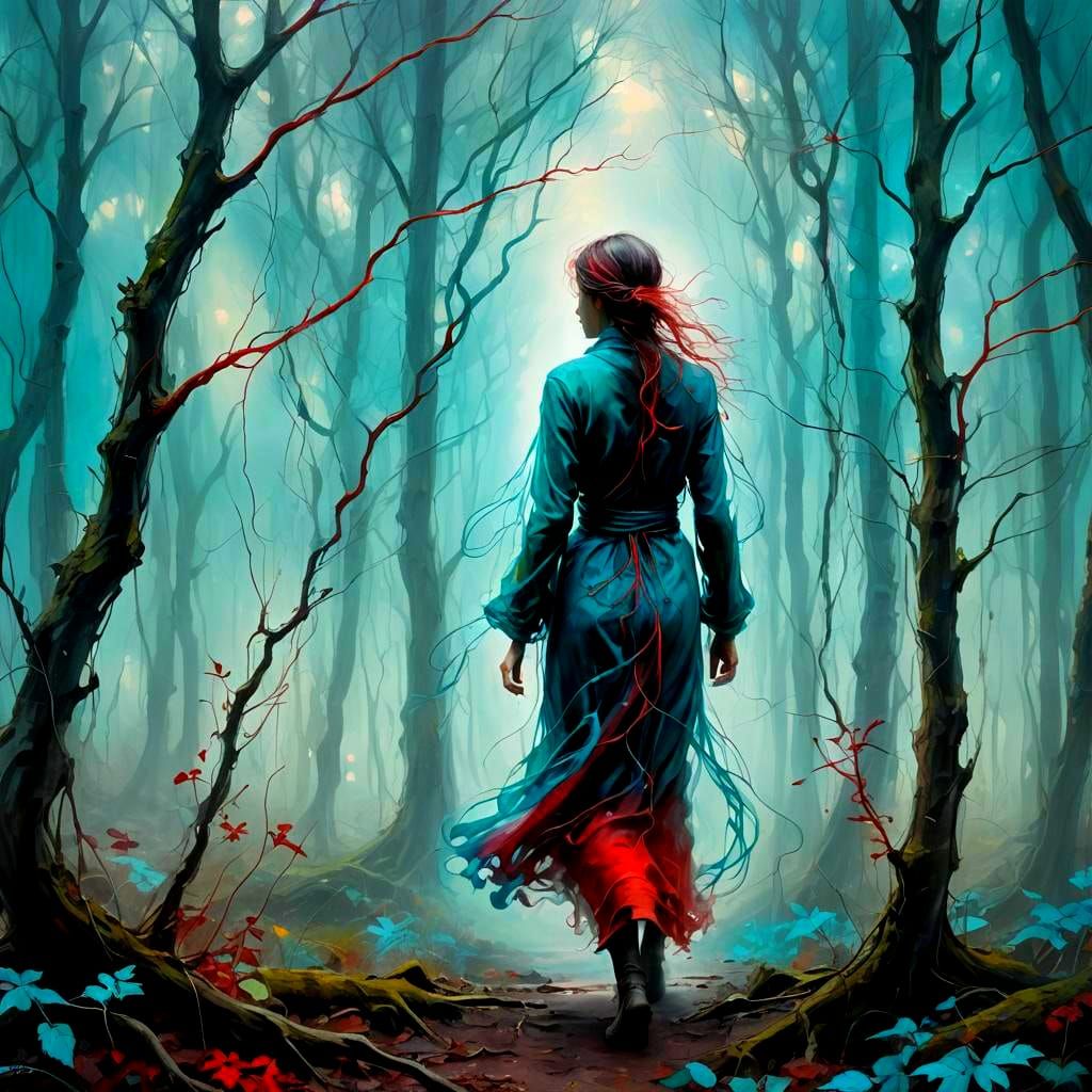 Ethereal Forest Encounter in Abstract Expressionism