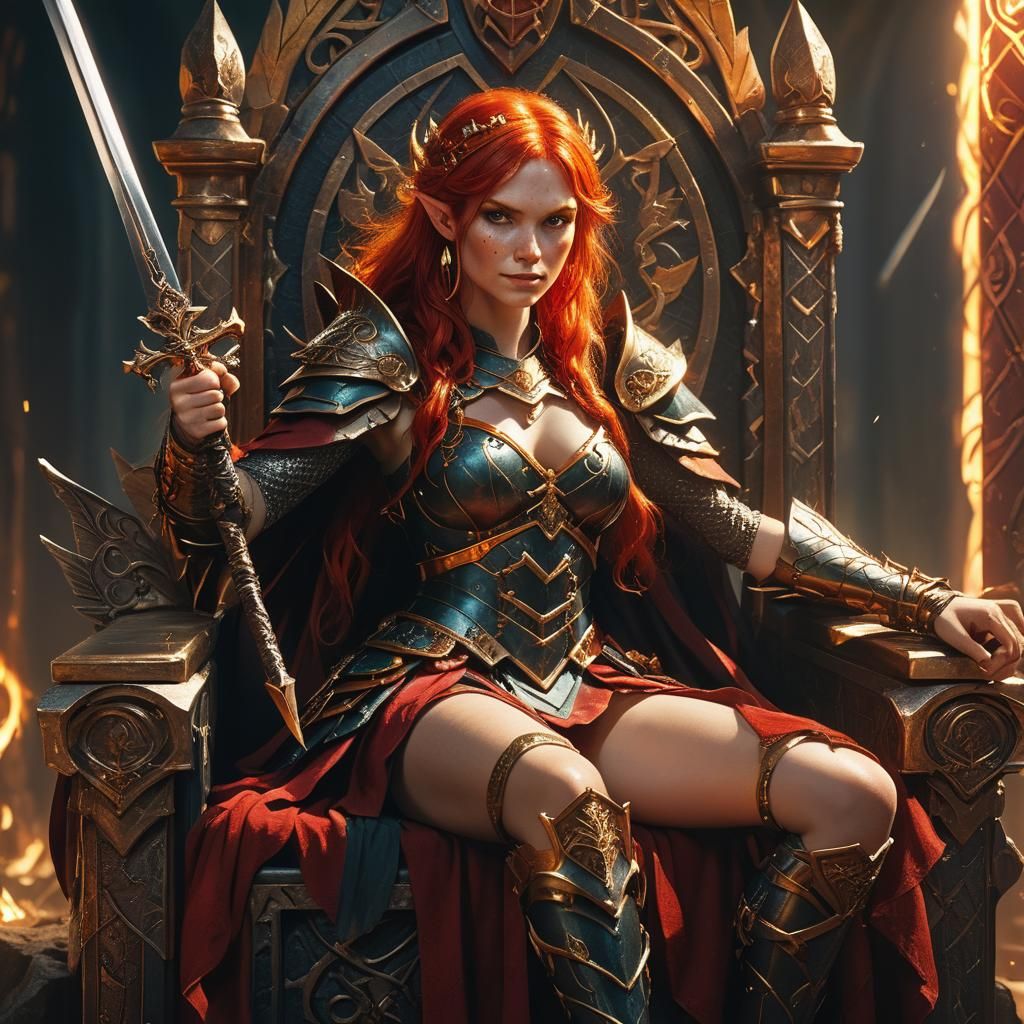 Fantasy Fairy Warrior on Throne in Nelle Flemming Style