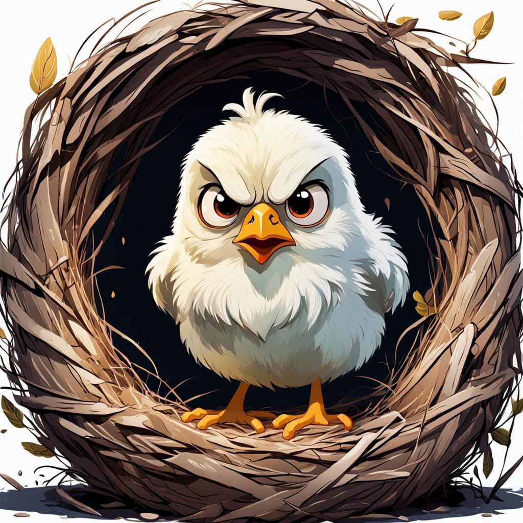 Grumpy Cartoon Chick's Nest Tantrum