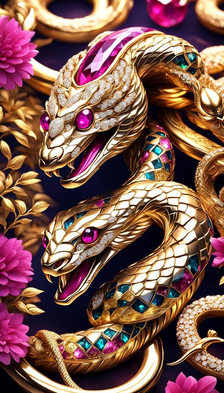 4k ai animal diamonds fantasy fuchsia glamour gold golden jewel jewelry luxury royal serpent snake
