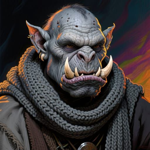 Grizzled Orc Ascetic with Tusk and Scarf