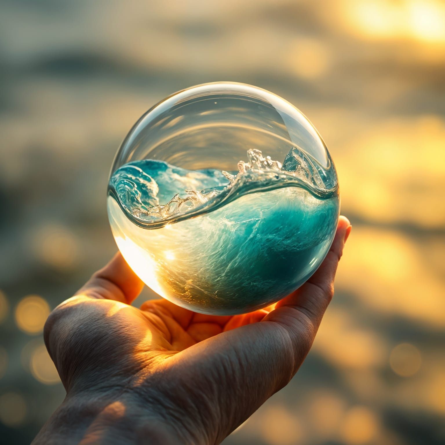 Surreal Ocean Scene in Ethereal Glass Orb
