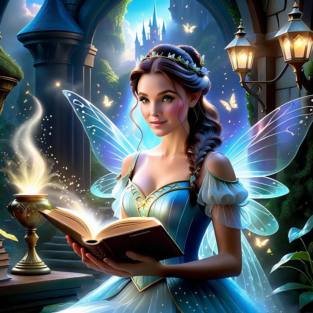 Young Fairy comes out a magical book in a Magical world