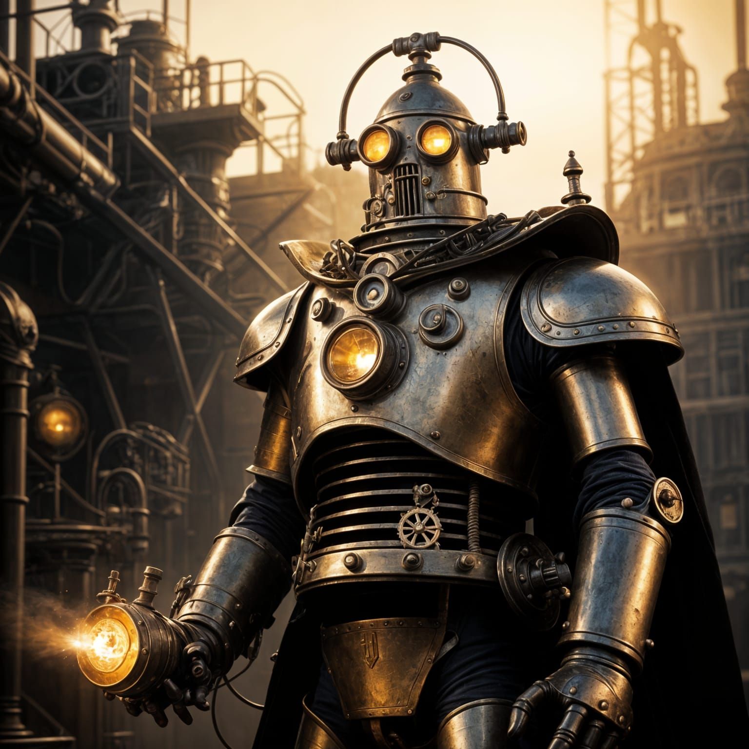 Steampunk Tin Man Concept Art in Golden Light