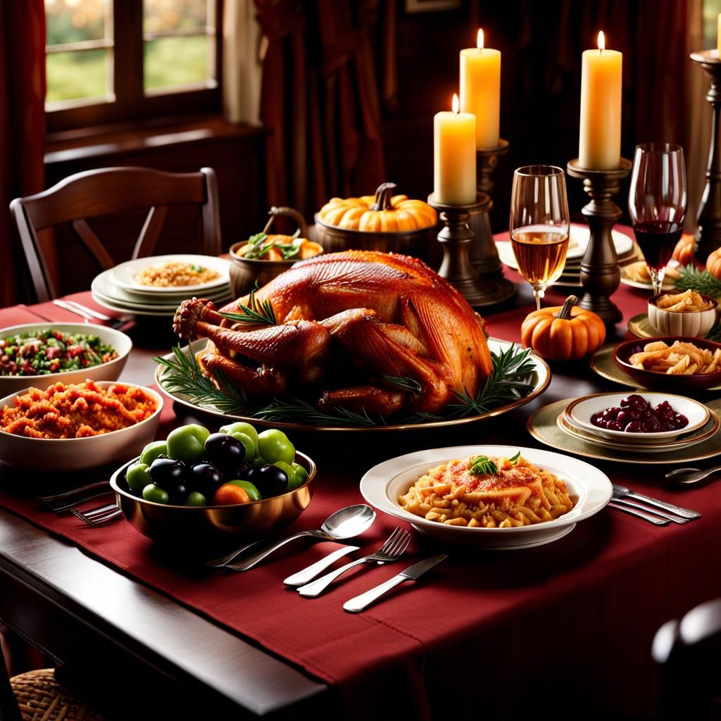 Thanksgiving Dinner Table: Detailed Digital Painting