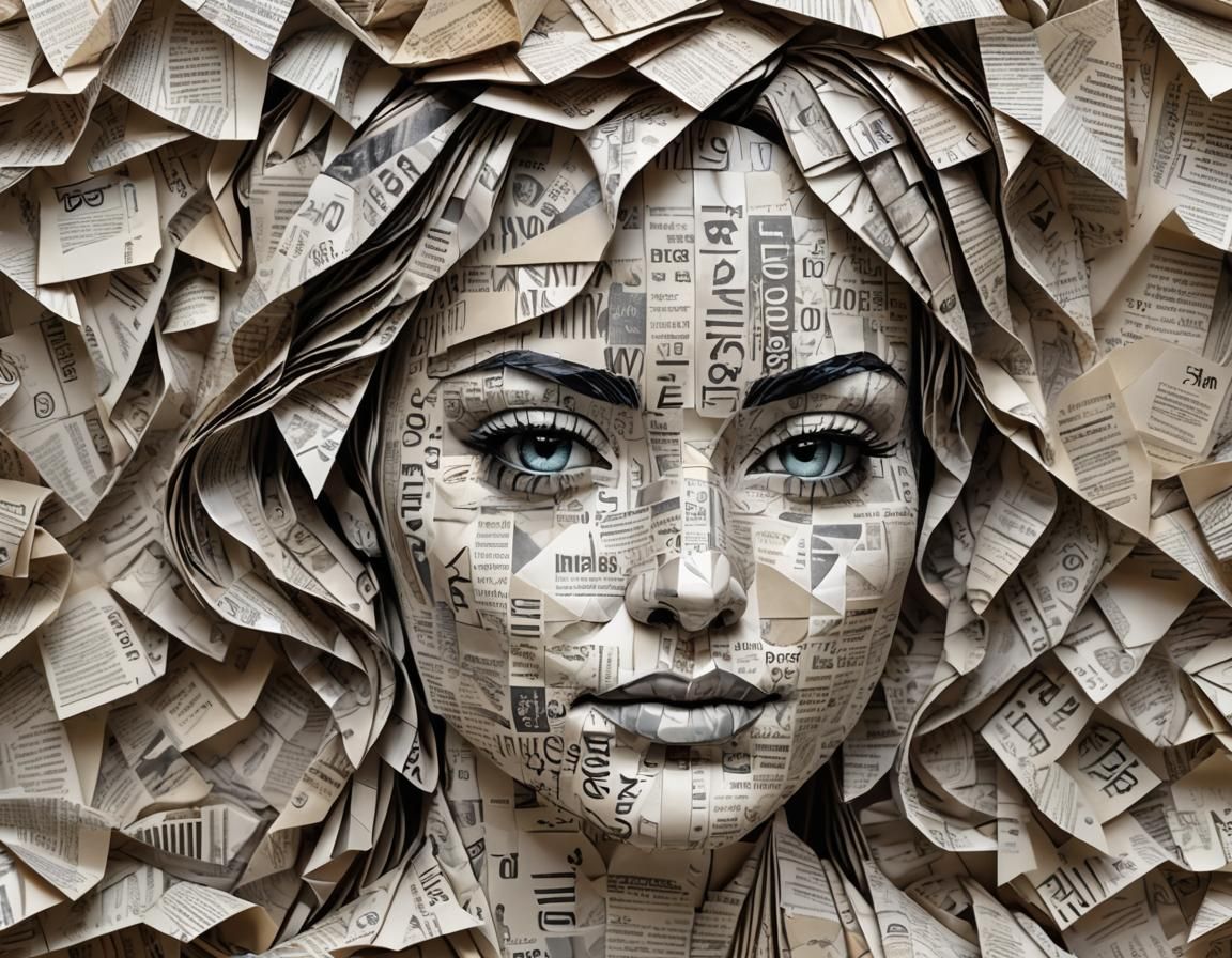 Word Art: Face made with newspaper words