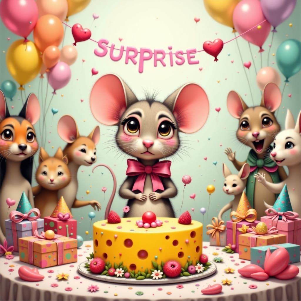 Mouse Birthday Surprise in Whimsical Style