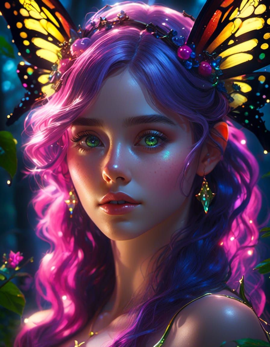 Anime-Style Fairy Portrait with Twinkling Lights