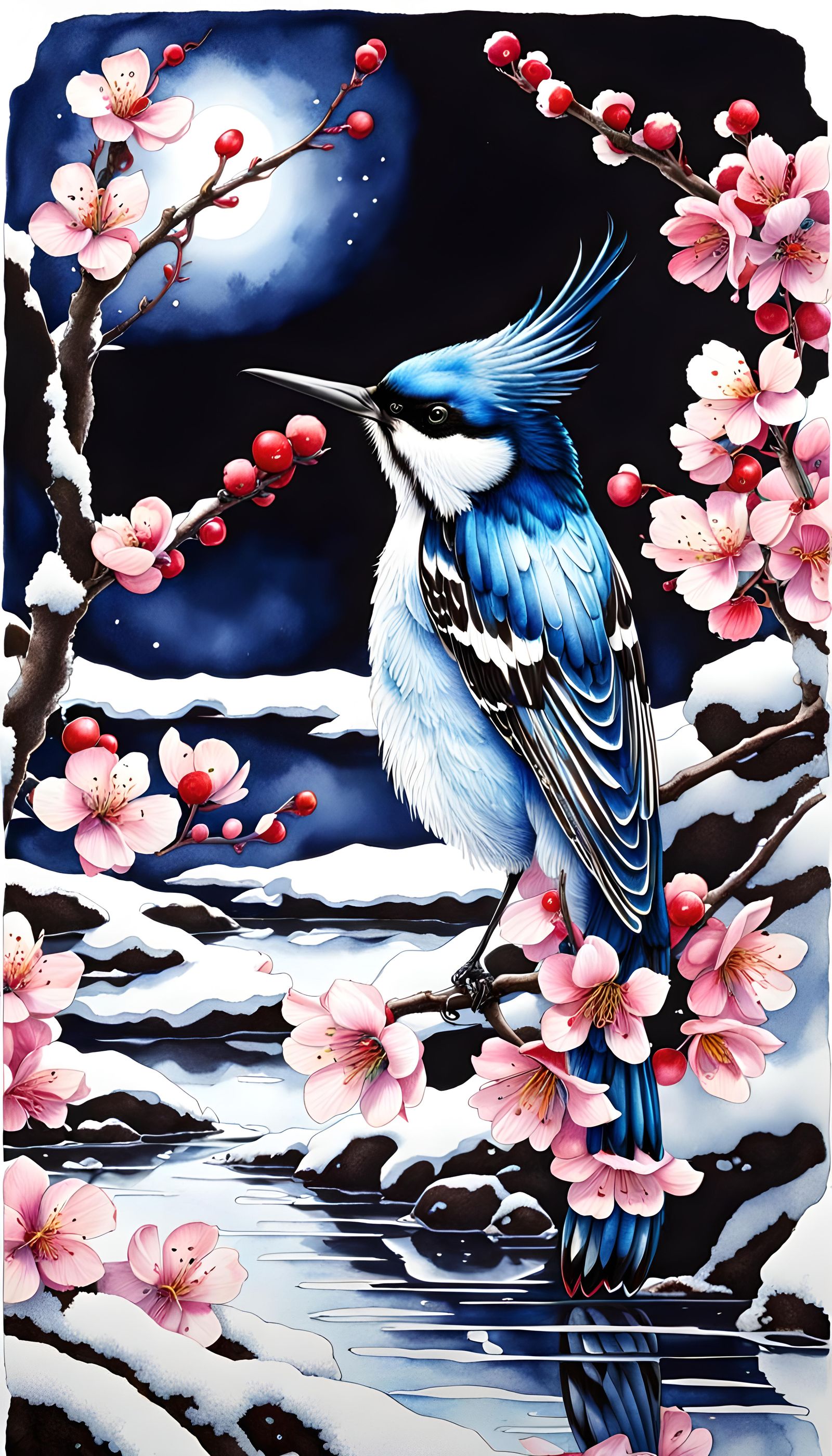 Beautiful fantasy bird, Moonlight reflected on bright shimme...