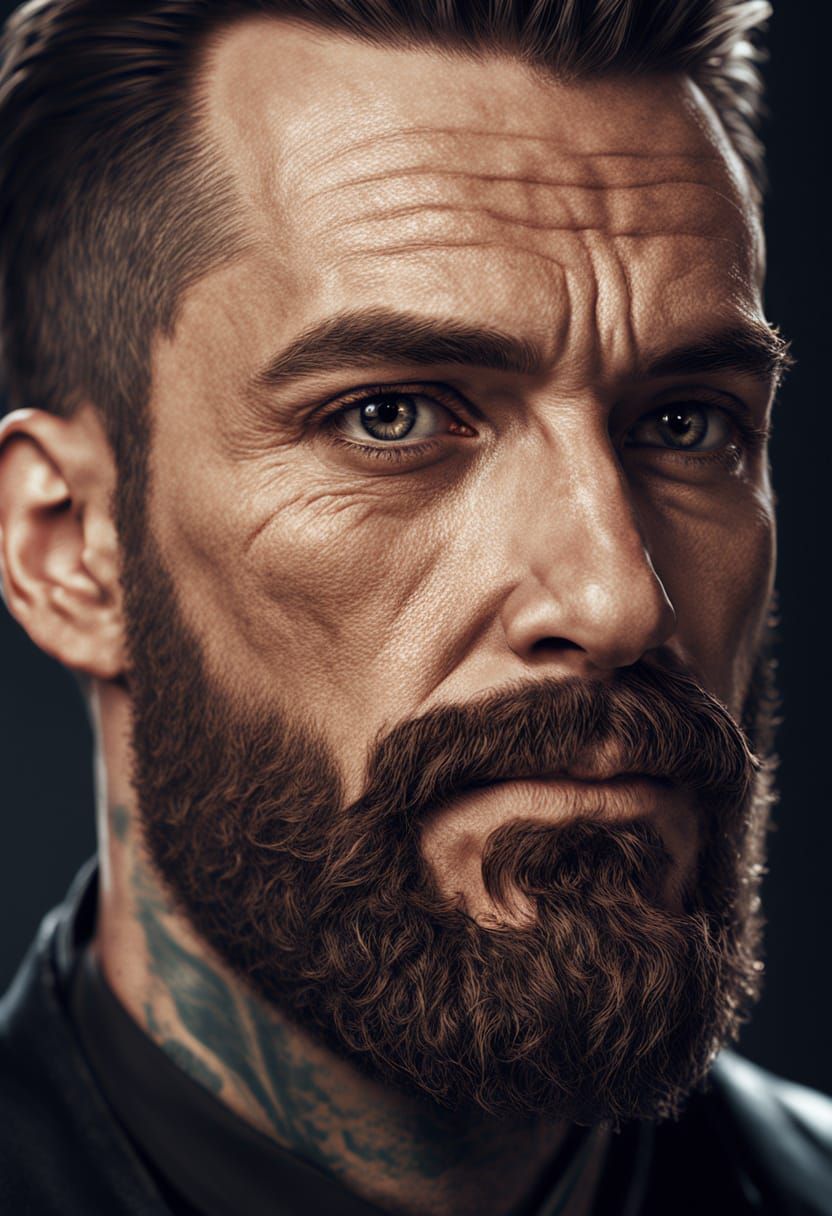Cinematic Portrait of a Rugged Male with Distinctive Tattoo