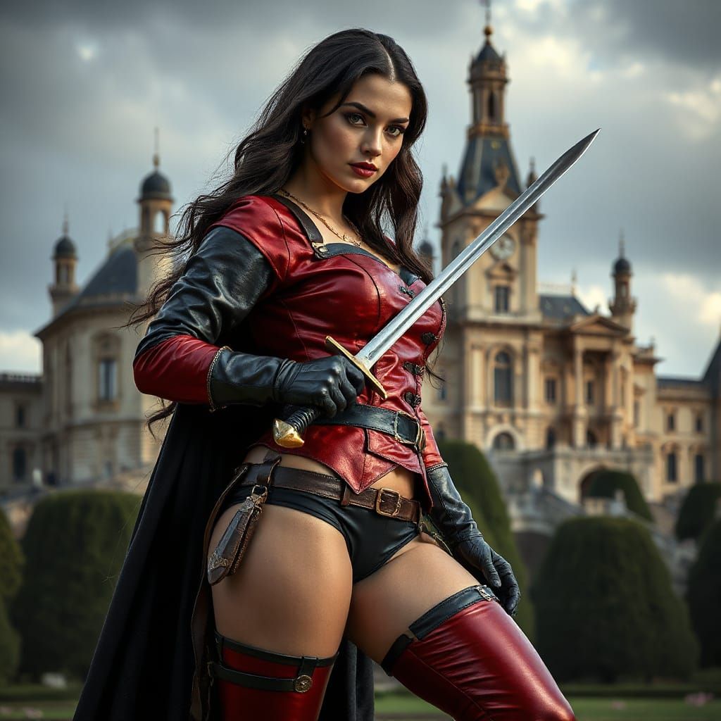 Female Musketeer at Versailles in Digital Matte Painting Sty...