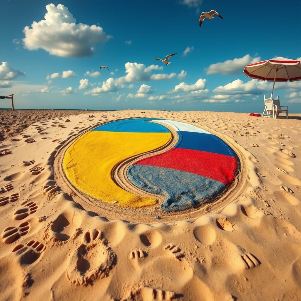 Vibrant Sand Yin-Yang Symbol on a Fuzzy Beach Scene