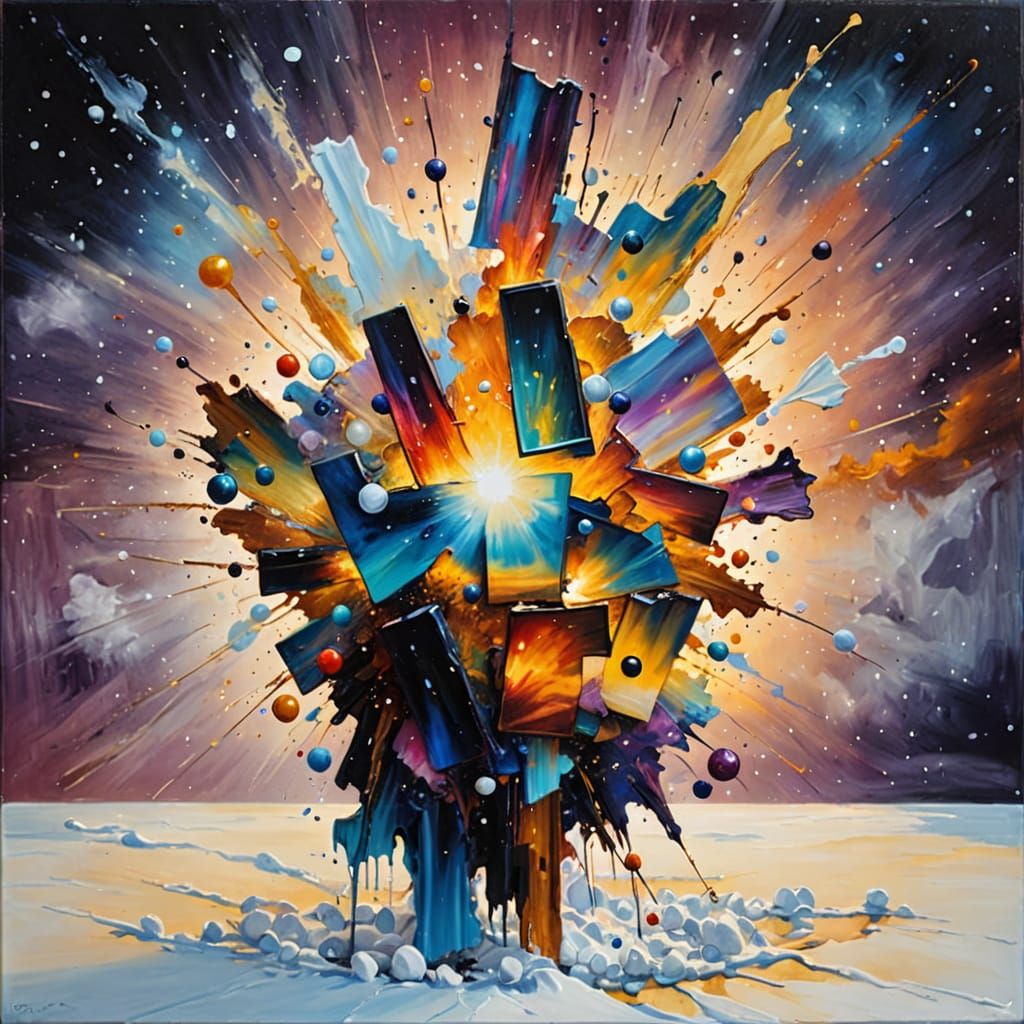 Star Nebula in Snow Globe: Cosmic Oil Painting