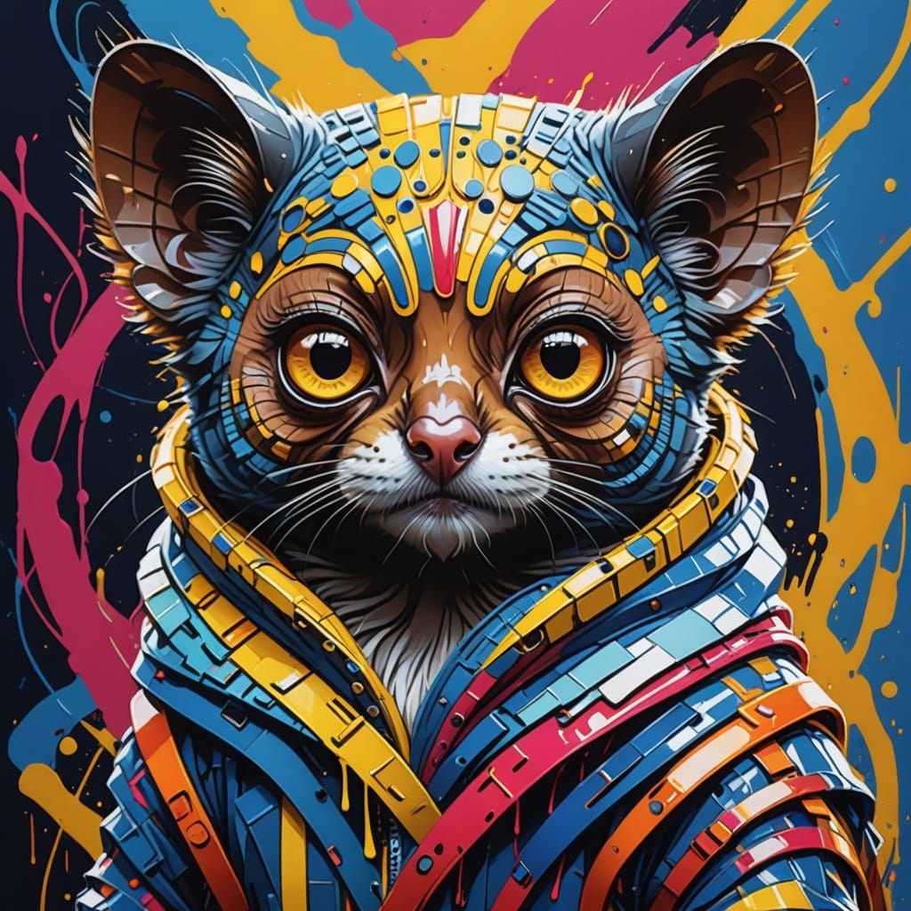 Royal Tarsier Portrait in Vibrant Abstract Style