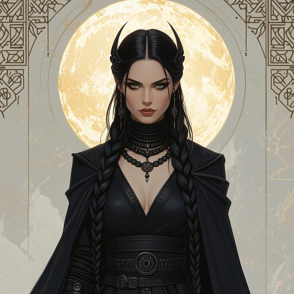 Nordic Beauty Goddess in Black Attire, Sensual Expression