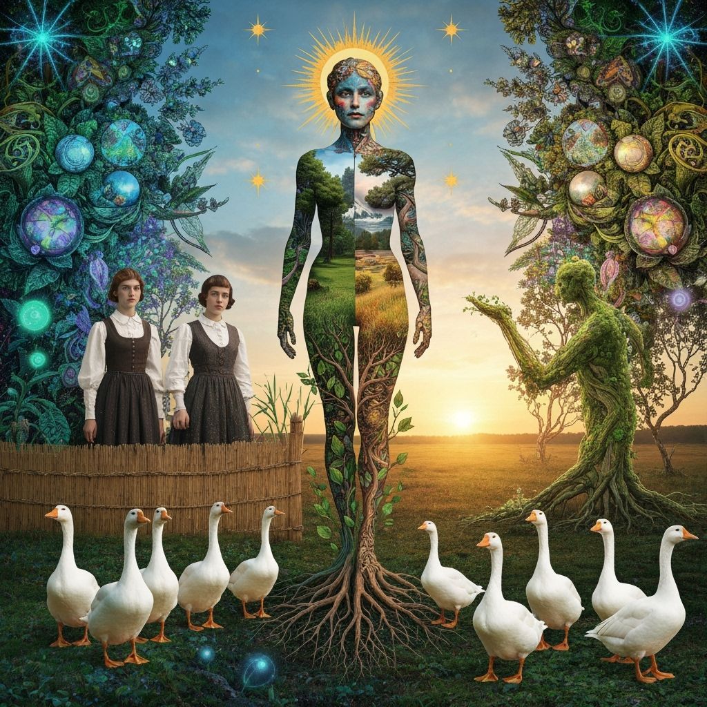 Folkloric Robot & Twins in Surreal Eco-Art Garden