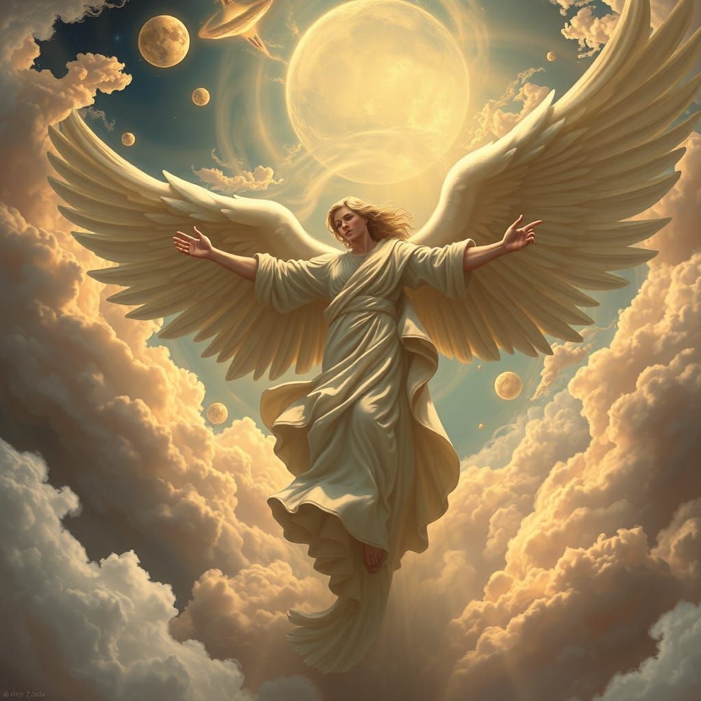 Surreal Angel Descending from Heaven as Digital Painting