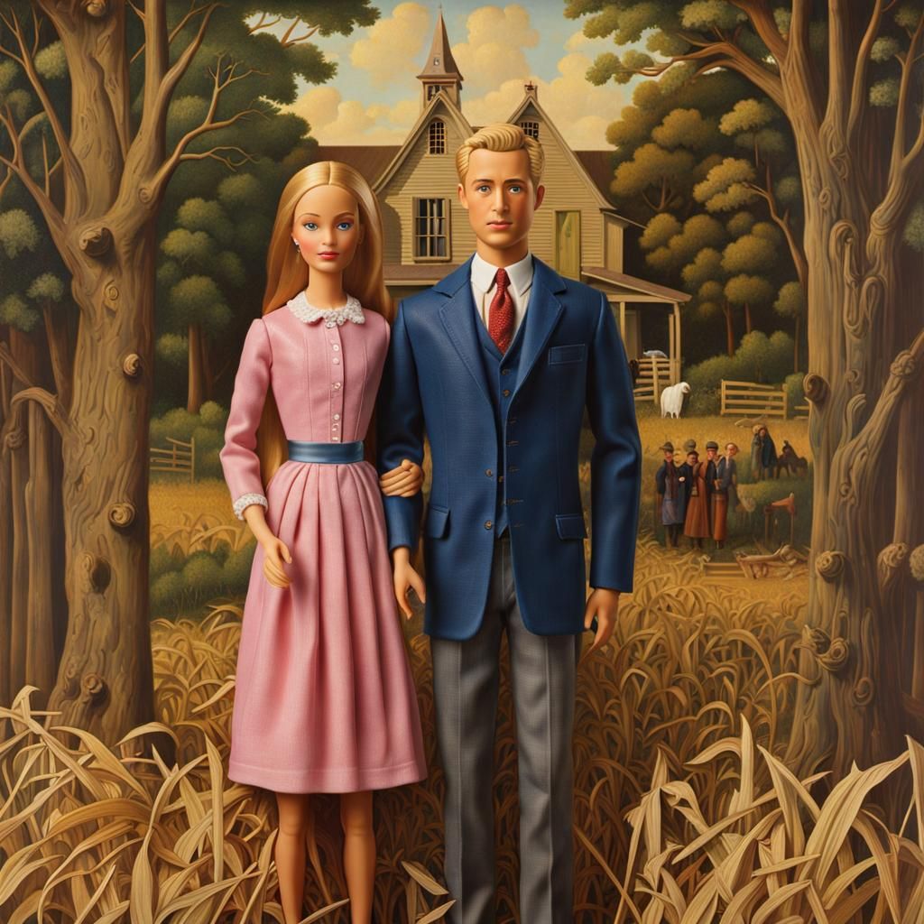 Ken and Barbie Reimagined as American Gothic Painting