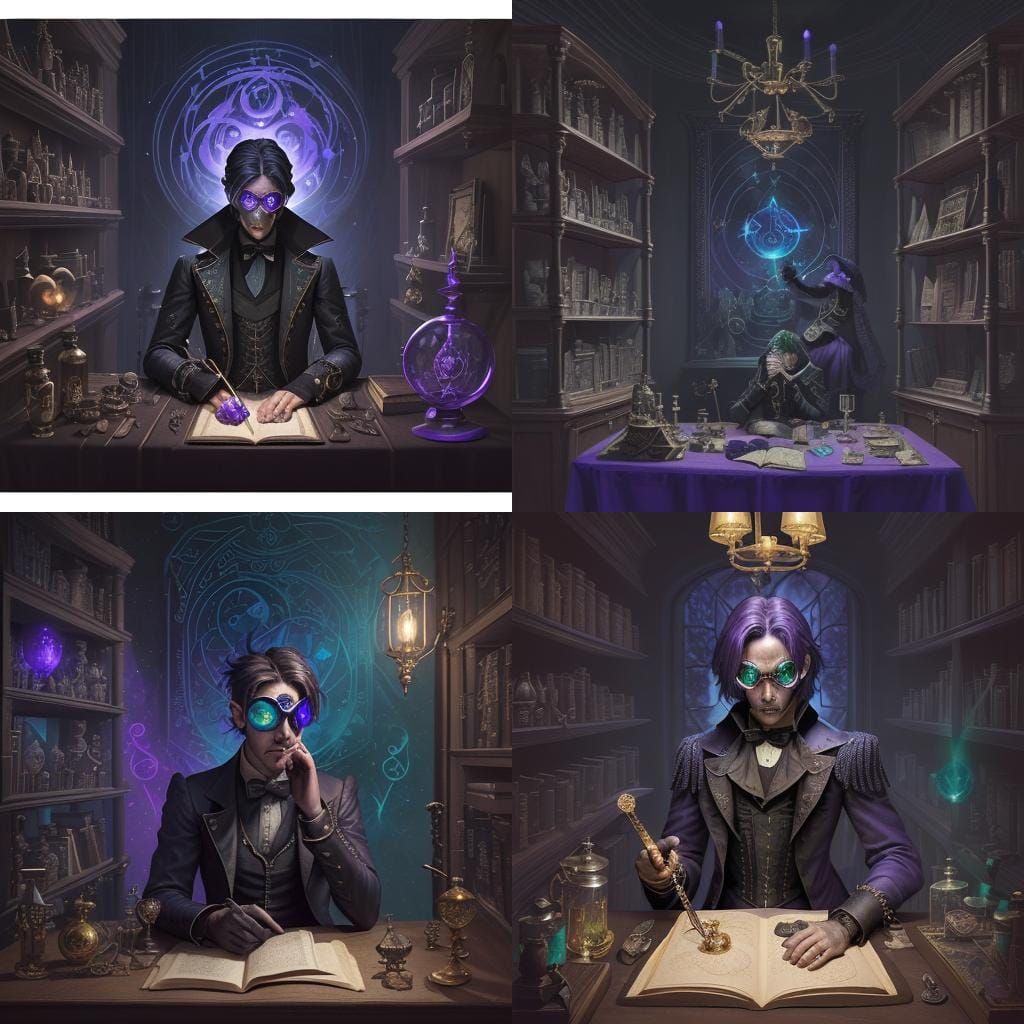 Magician Tarot Card with Alchemist in Gothic Lab