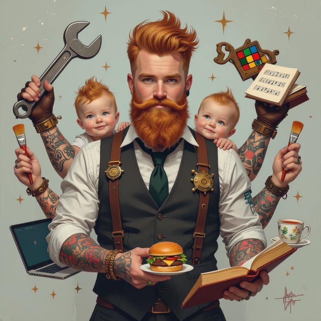 Steampunk Gentleman Surrounded by Objects