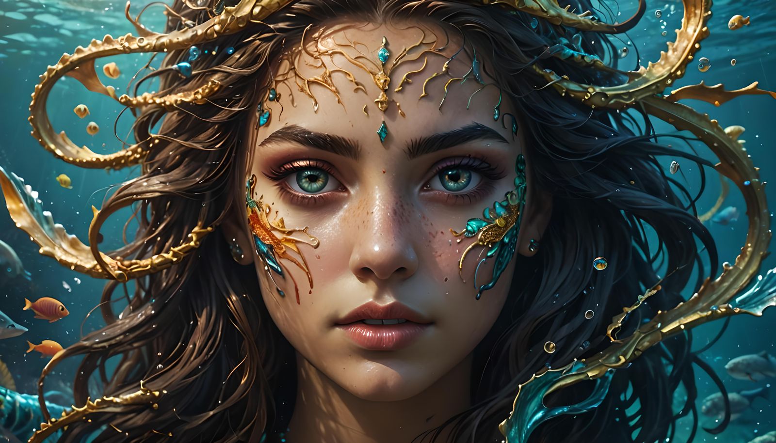 Mysterious Mermaid with Seahorse in Hyperrealistic Style