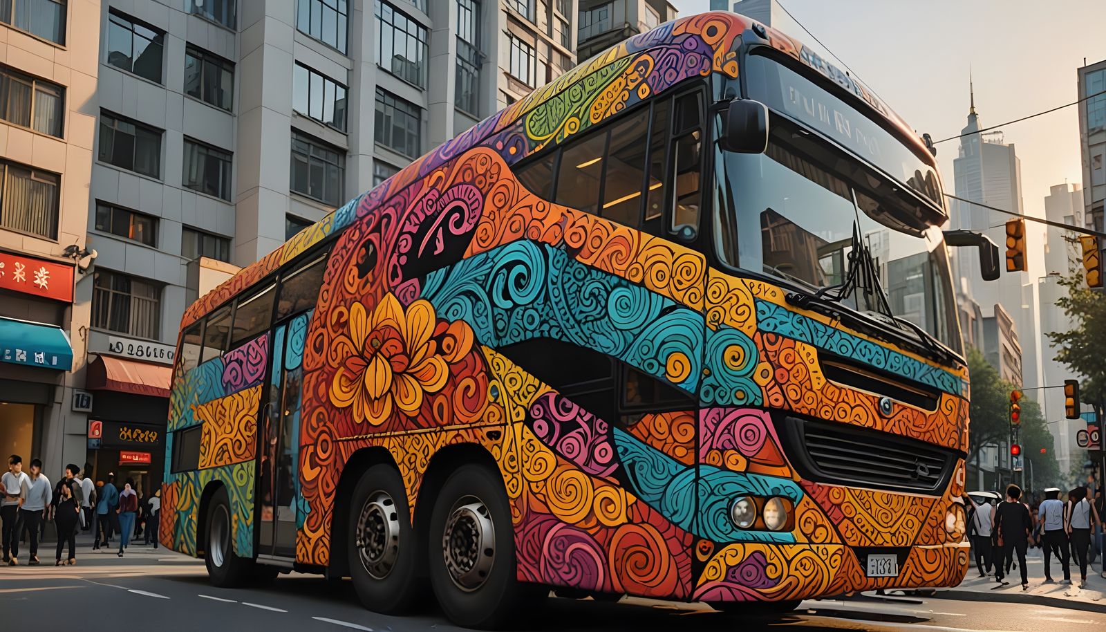 Shanghai Bus in Airbrush Art Style
