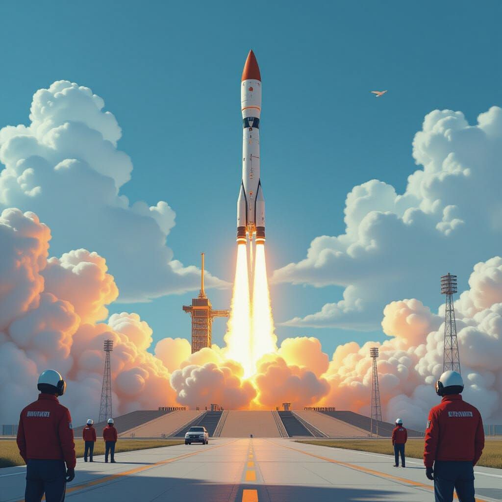 Hyperrealistic Rocket Launch in Digital Painting Style
