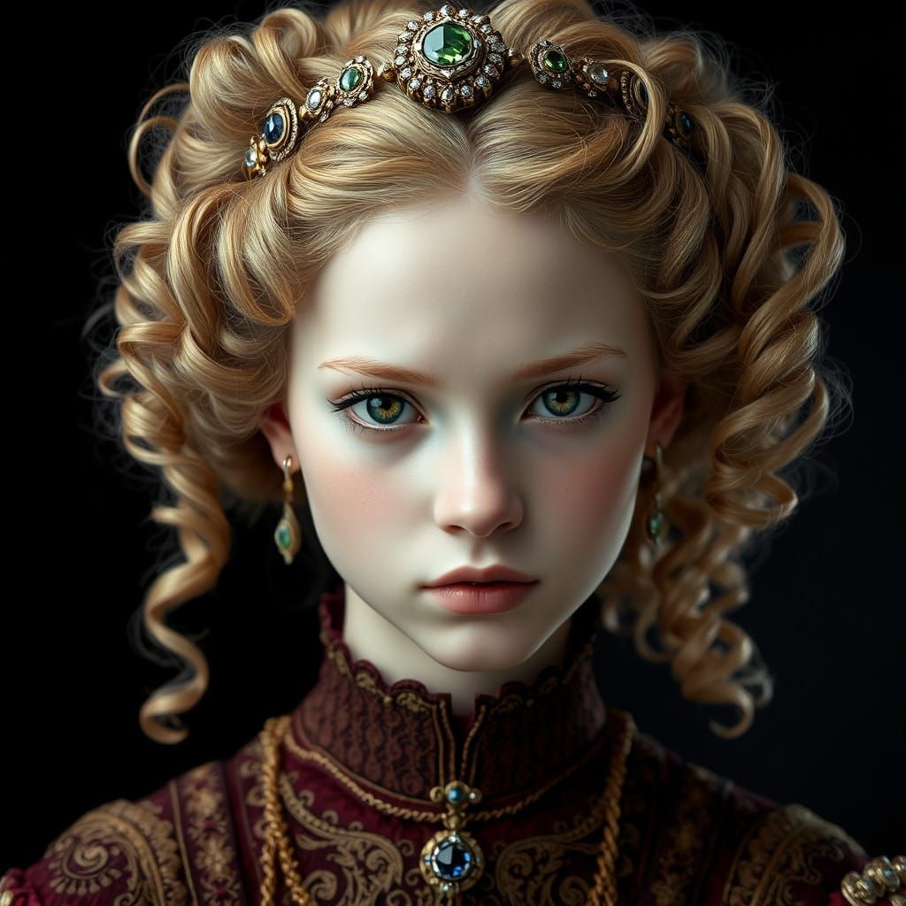 Ethereal Medieval Princess in Regal Attire, Oil Painting