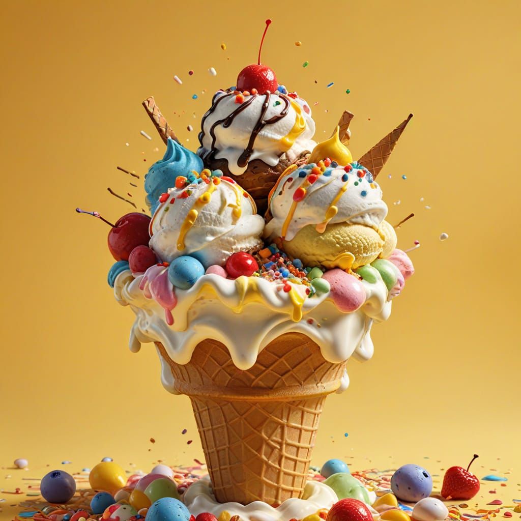 Mouthwatering Ice Cream Sundae in Fantasy Illustration Style