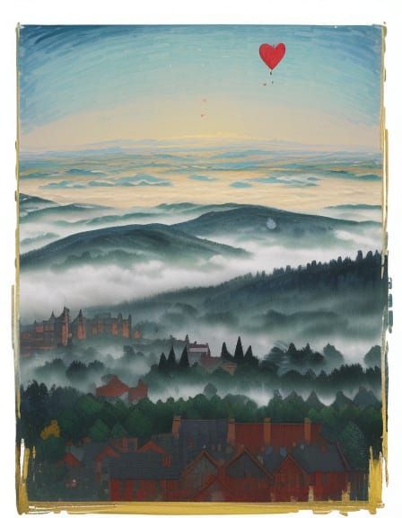 Whimsical Cityscape in Watercolor Sumi-e Style