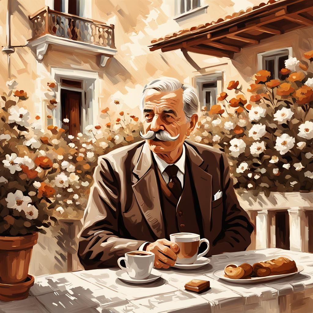 Montenegrin Governor Sipping Coffee: Monochromatic Digital A...