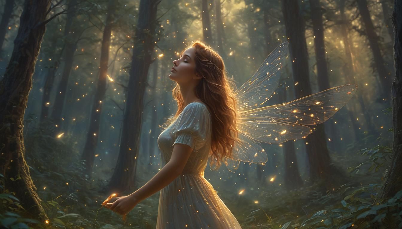Ethereal Fantasy Landscape with Glowing Woman