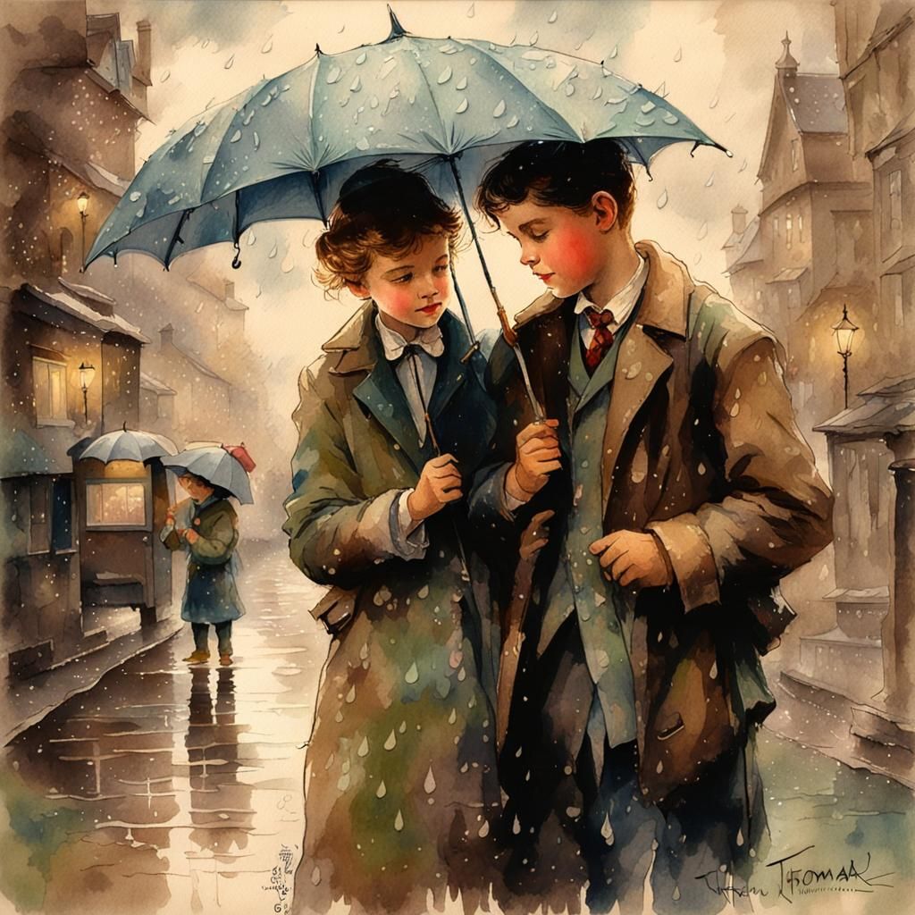 Dreamy British Romance Under Rainy Umbrella