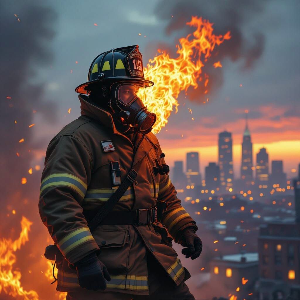 Firefighter in Action: Realistic Digital Art