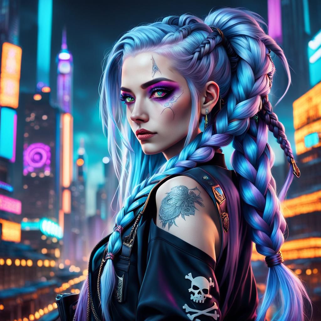 Cyberpunk Anime Girl in Neon Cityscape