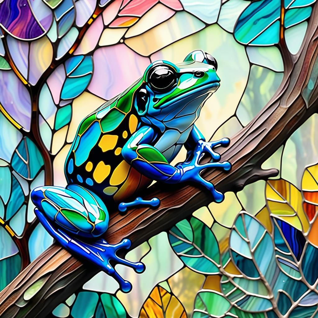 Amazon Poison Dart Frog Stained Glass Portrait