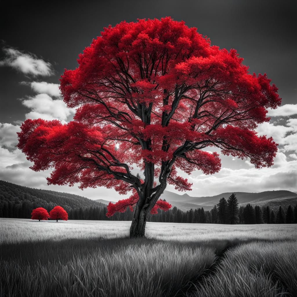 Single Red Tree in Monochromatic Landscape
