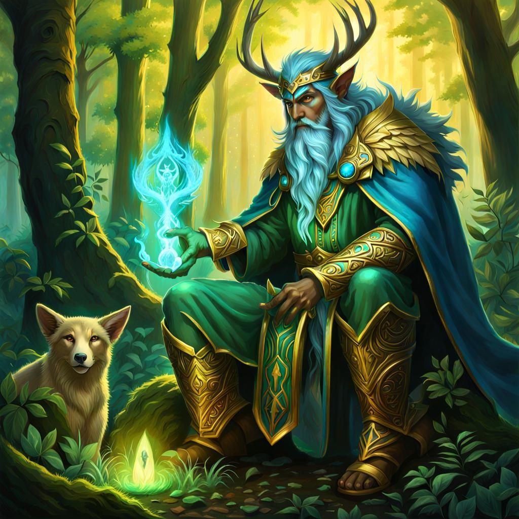 Azure Firbolg Druid Heals with Golden Aura