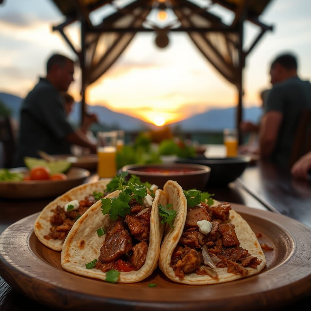 Authentic Al Pastor Tacos at Sunset in Mexico