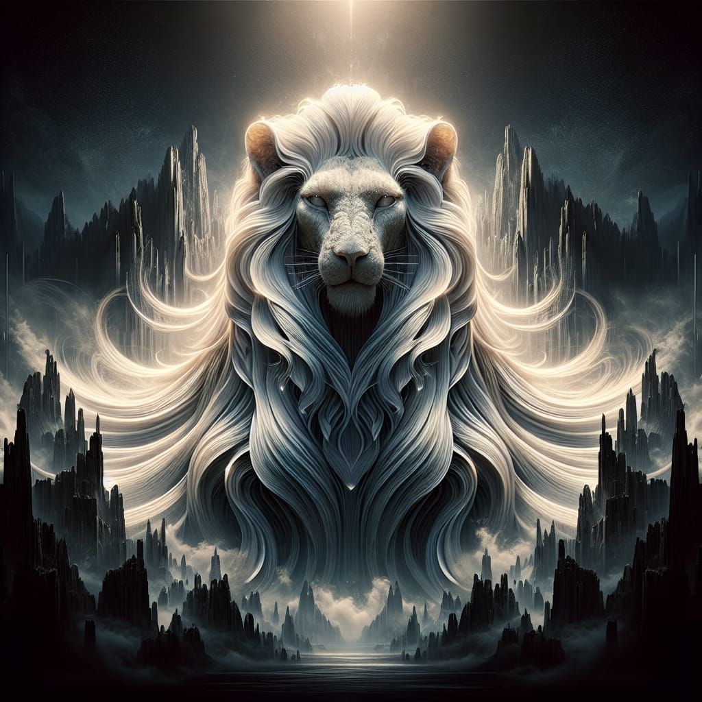 Mythic Sphinx with Windswept Fur Digital Illustration