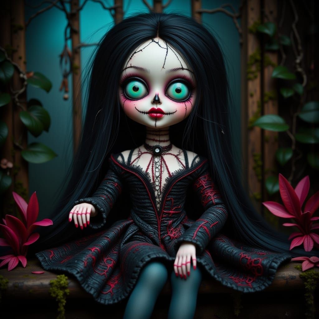 Wednesday Addams Bloody Mary Doll in Dark Whimsy Style