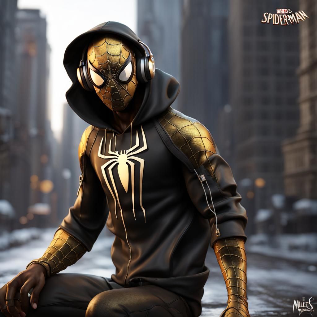 Spider-Man Miles Morales in Hoodie, Detailed Art