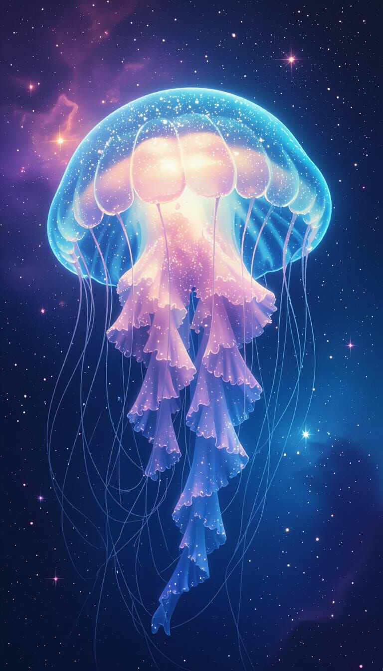 Bioluminescent Jellyfish in Cosmic Nebula
