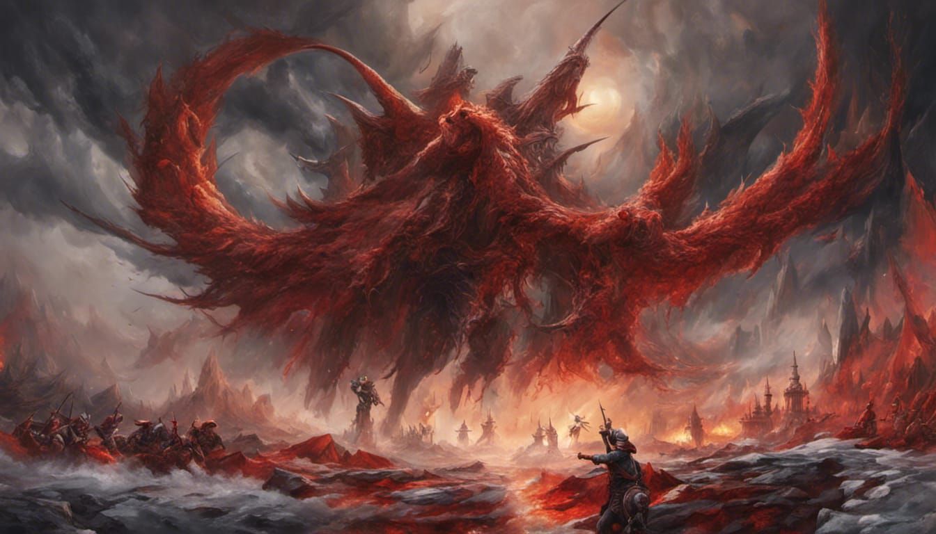 Fantastical Red Whirlwind Matte Painting in Deep Color