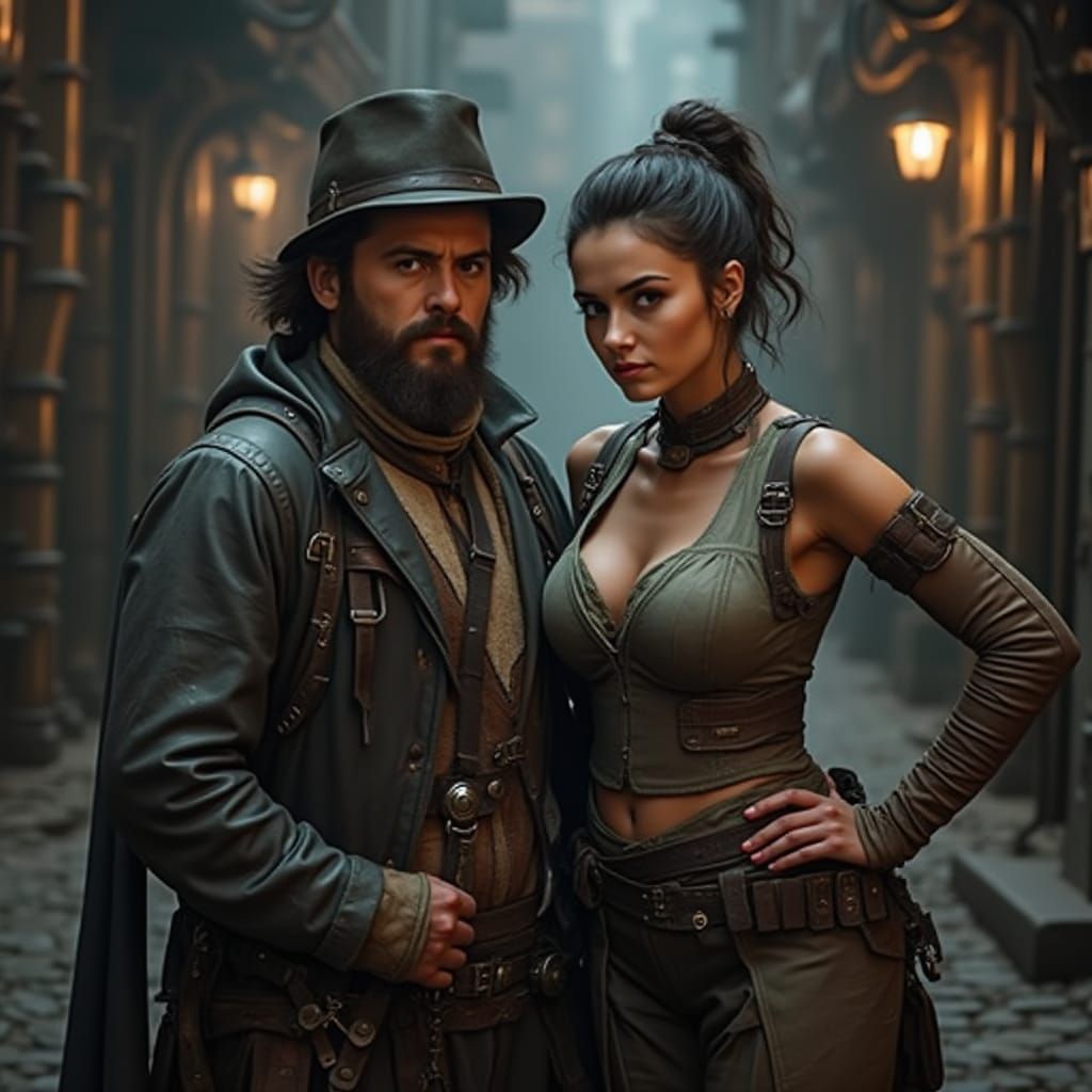 Steampunk Couple in a Misty Environment