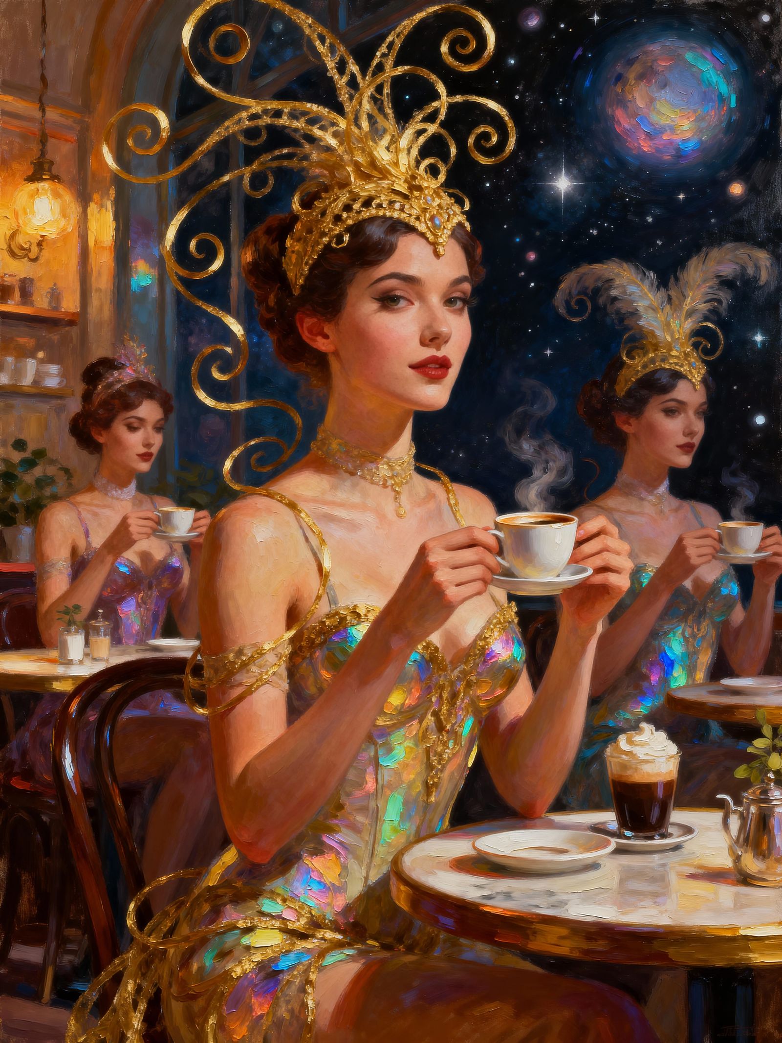 Surreal Burlesque Showgirls in Enchanted Space Cafe